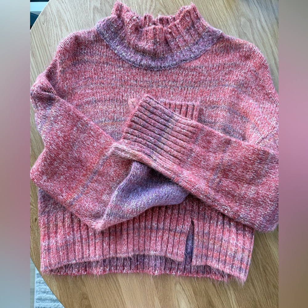 Central Park West Pink and Purple Turtleneck Sweater